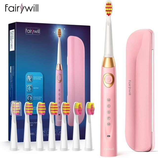 Fairywill FW-507 Sonic Electric Toothbrush 5 Modes USB Charger  Waterproof Electronic Tooth with Brushes Replacement Heads