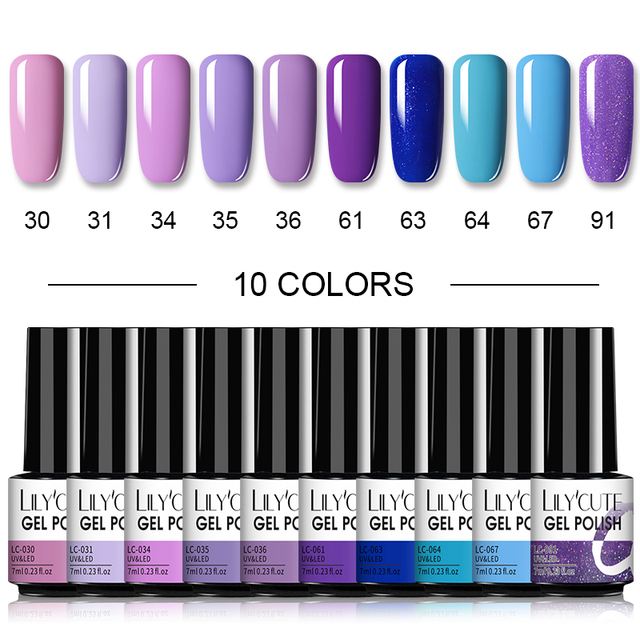 LILYCUTE 10/20/8/2pcs Gel Nail Polish Set Semi Permanent Glitter Hybrid Varnish Base Top Coat Soak Off UV LED Nails Gel