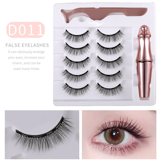 5 Pairs 3D Mink Magnetic False Eyelashes Waterproof Liquid Eyeliner Tweezers Long Lasting Makeup Tool