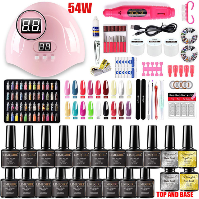 Manicure Kit For Nail Extensions Gel Nail Polish Kit Quick Build Polygels Set 120W/54W LED Nail Lamp Nail Tool Kit