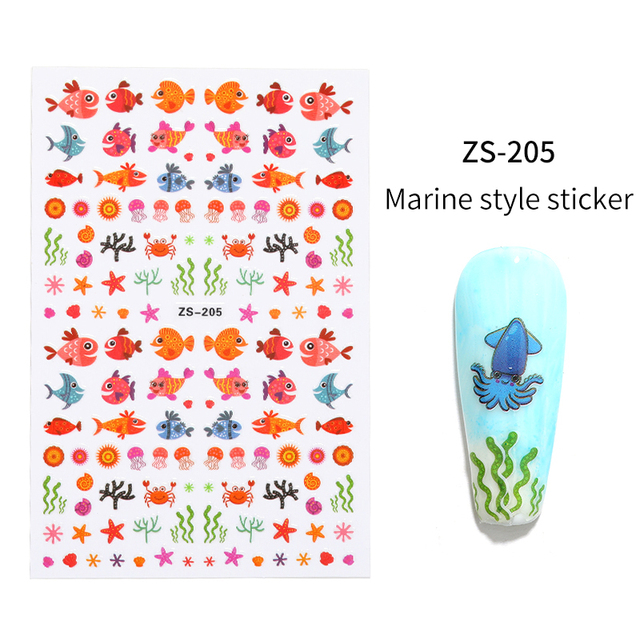 LEAMX Ocean Cute Glitter Laser Nail Art Marine Animal Shell Turtle Fish Starfish Nail Sticker Slider 9D Nail Sticker Decoration