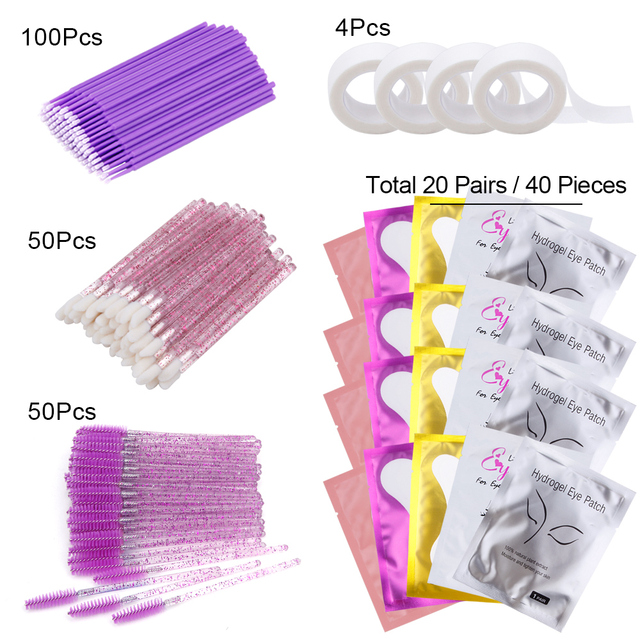 Eyelash Extension Kit Practice Eye Patches Pad Adhesive Eyelash Brushes Spoolie Mascara Applicator Grafting Eyelash Tools