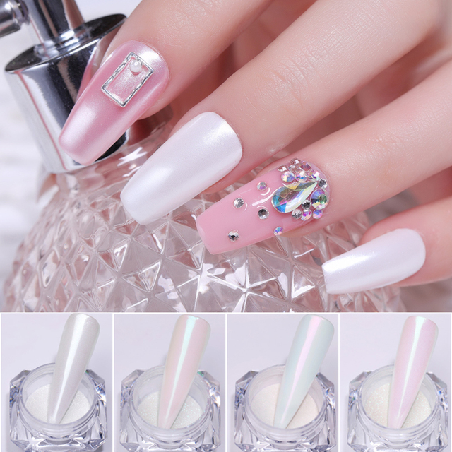 4pcs/set Nail Glitter Powder Silver Iridescent Efffect Sequins Nail Art Foils Nail Art Chrome Pigment Decoration