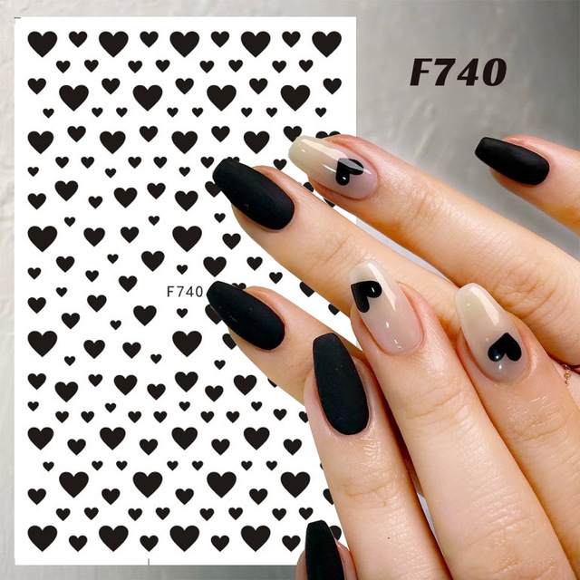 3pcs 3D Nail Stickers Nail Design Black Heart Self-adhesive Slider Letter Nail Art Decorations Stars Decals Manicure Accessories