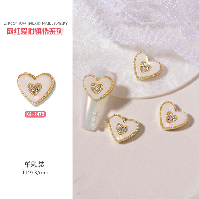 3pcs nail art love zircon color preserved super flash three-dimensional diamond smiley nail accessories love necklace