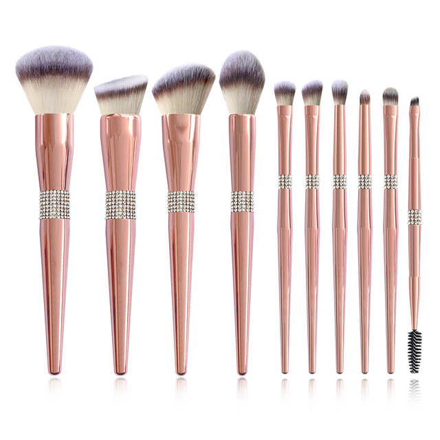 Loebig 10pcs Diamond Makeup Brushes Set Cosmetic Blending Tool Powder Foundation Blush Highlighting Eyeshadow Eyebrow Eyelash Brush