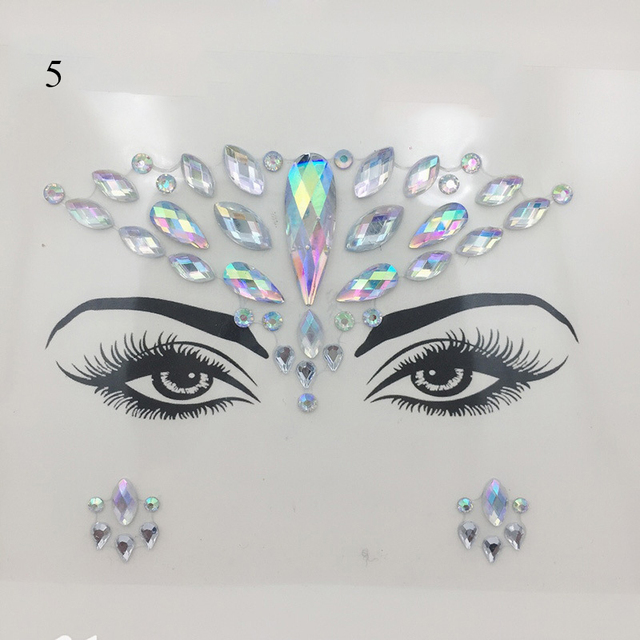 3D Sexy Face Tattoo Stickers Face Decoration Temporary Tattoo Glitter Fake Tattoo Rhinestones for Woman Party Face Jewelry Tattoo