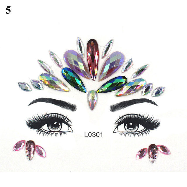 3D Sexy Face Tattoo Sticker Temporary Tattoo Flash Fake Tattoo Rhinestone Lady Party Face Sticker Face Jewelry Decoration