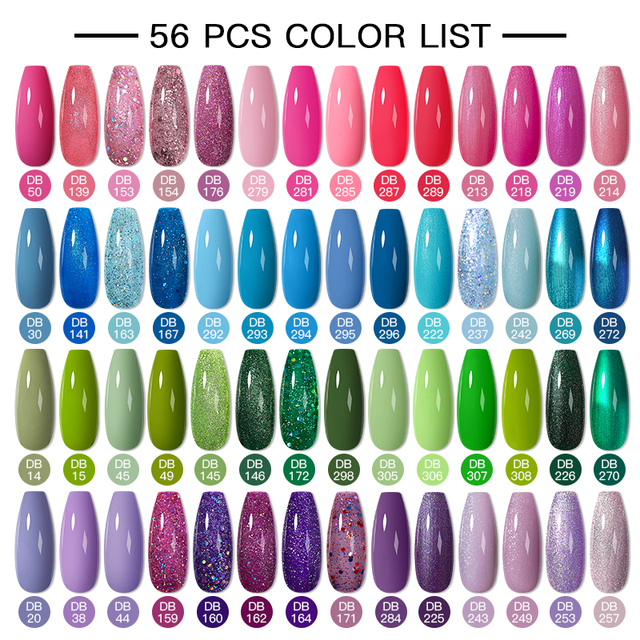 Mtssii 60pcs Color Gel Nail Polish Set Glitter Nail Sequins Gel Soak Off UV Gel Semi Permanent Base Top Gel Nail Art Salon Kits