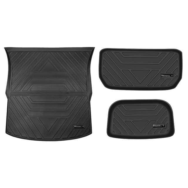 For Tesla Model Y 2022 2021 2020 Floor Mats Plain TPE Full Set Trunk Franc Mat Cargo Tray Liners Lower Cabin Car Boot Mats