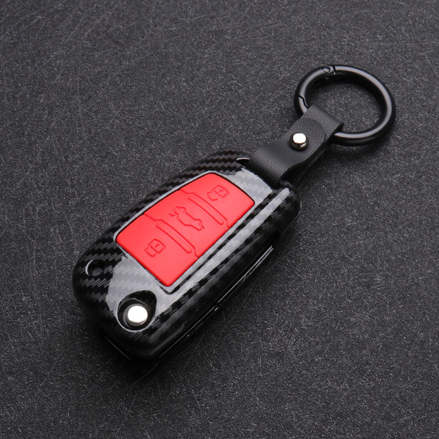 Carbon Fiber Silicon Flip Car Key Cover Case Cover Protector For Audi A1 A3 A4 A6 TT Allroad Q3 Q7 R8 S6 SQ5 RS4 2018 Keychain