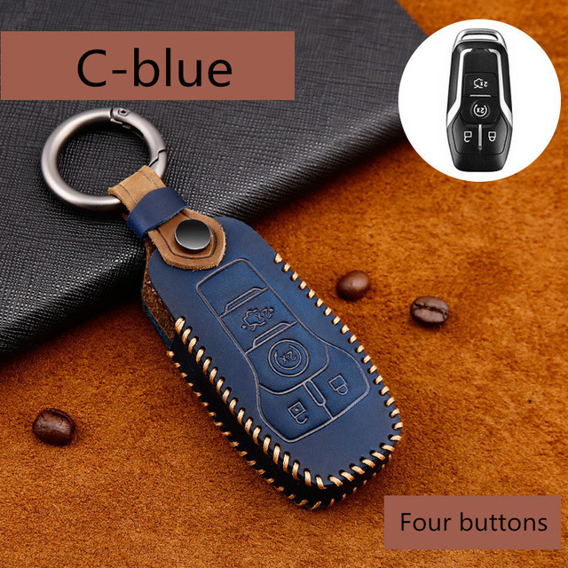 Genuine Leather Handmade Car Key Cover Cover For Ford Focus Fiesta Mondeo Kuga Escape Fusion Mustang Explorer Edge Ecosport