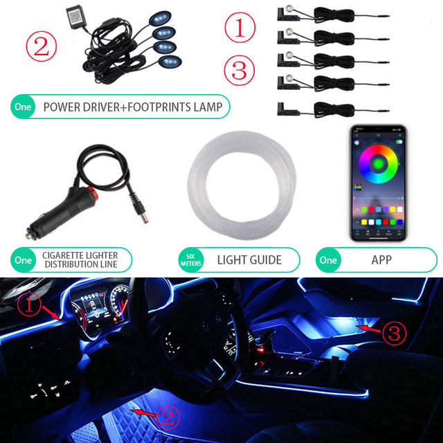 Car EL Neon Strip Light Car Ambient Light Sound Control Light RGB LED Auto Decor Atmosphere Lamp with 12V Cigarette Lighter