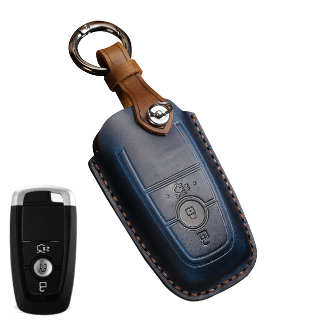 Leather Key Case Cover Fob Keychain Holder For Lincoln Ford Raptor F150 Explorer Everest Ranger Accessories Remote Keyring Bag