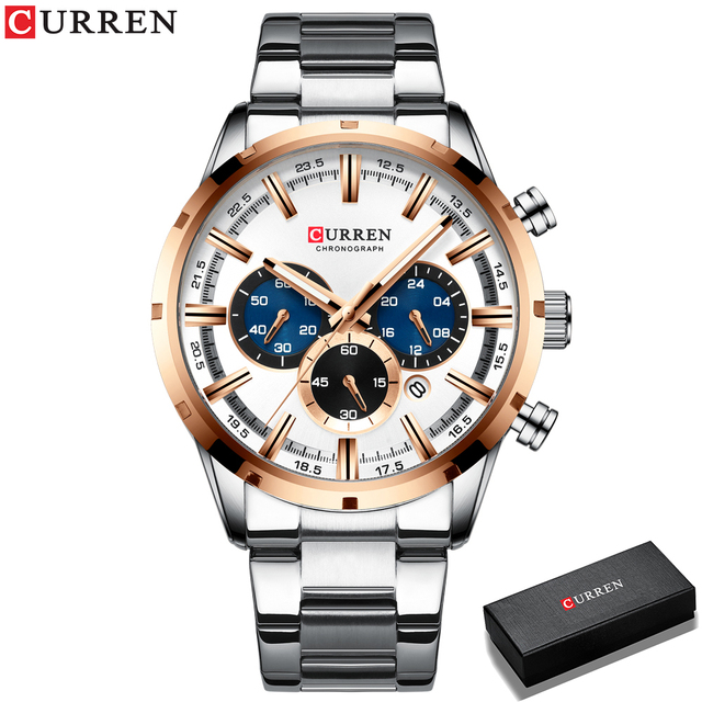 Curren Men's Watch Blue Dial Stainless Steel Band Date Business Men's Watches Waterproof Luxuries Men Wrist Watches for Men