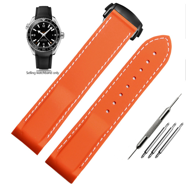 20mm 22mm Curved End Rubber Silicone Watch Bands For Omega Seamaster 300 Speedmaster Strap Brand Watchband Blue Black Orange