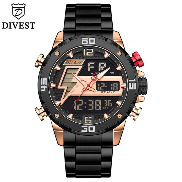 DIVEEST Authentic Gold Watch Men Luxury Brand Analog Quartz Casual Sports Watch Digital Military Chronograph Wrist Watches for Men