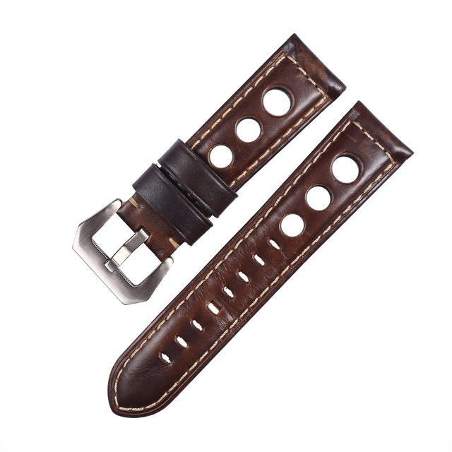 Genuine Leather Watch Strap for Men, Vintage, Brown, 20mm, 22mm, 24mm, 3 Holes, Soft, Breathable