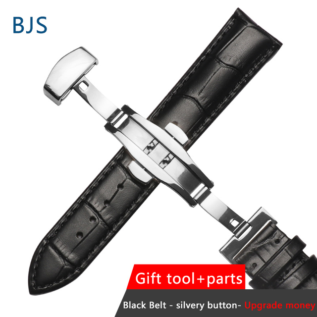 BJS Genuine Leather Watch Band Strap Stainless Steel Butterfly Clasp 13mm 14mm 15mm 16mm 17mm 18mm 19mm 20m 21mm 22mm Watchband