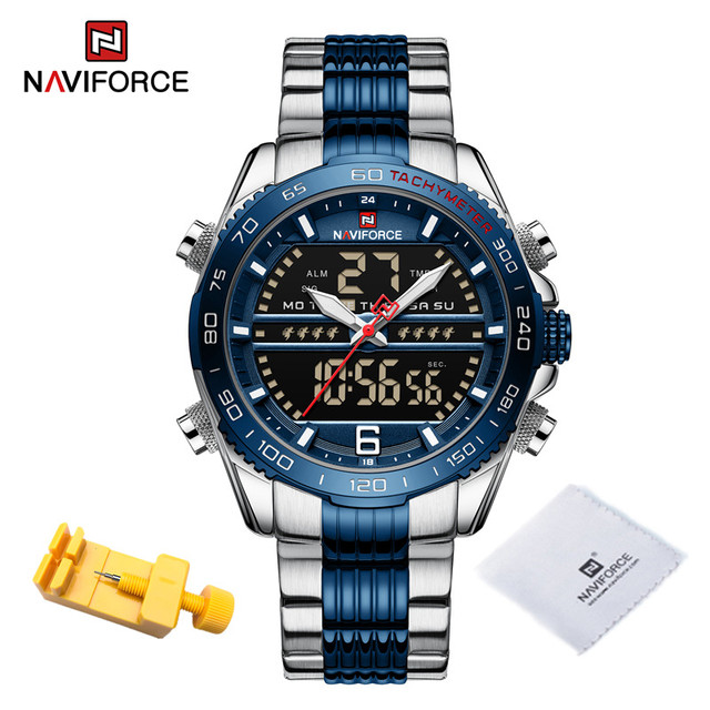 Luxury Brand NAVIFORCE Digital Men Sports Watch Steel Band Waterproof Chronograph Luminous Alarm Clock Quartz Male Wristwatch