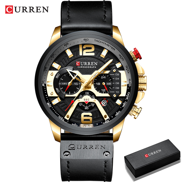 CURREN Men's Fashion Sport Watches Luxury Brand Military Style Leather Wrist Watch Chronograph Fashion