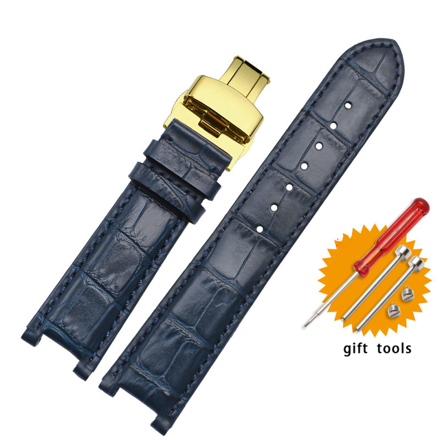 Slub style prong cowhide leather watch strap for GC gu-ess pasha male bracelet 20*11mm 22*13mm prong end watchband butterfly strap