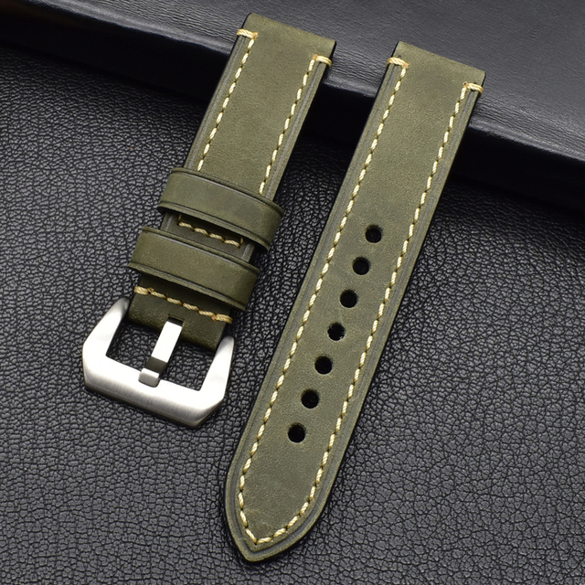 Genuine Leather Watch Band Strap 20mm 22mm 24mm 26mm Thick Men Watchbands Bracelet Strap with Metal Buckle for Panerai Watch