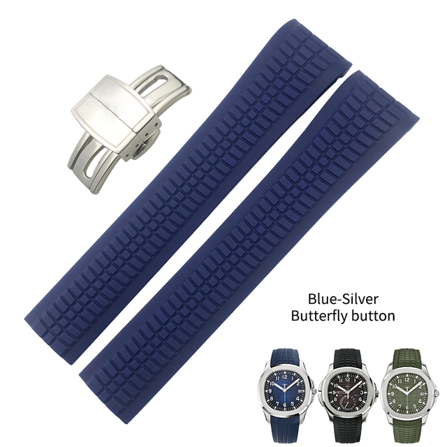 21mm Curved End Pins Metal Watches Silicone Rubber Band Fit For Patek PP Philip Pioneer Sailor 5167A Black Brown Green Blue Soft Strap