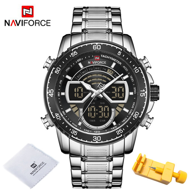 NAVIFORCE Men Sports Military Waterproof Watches Luxury Analog Quartz Digital Wrist Watch for Men Stainless Steel Gold Watches