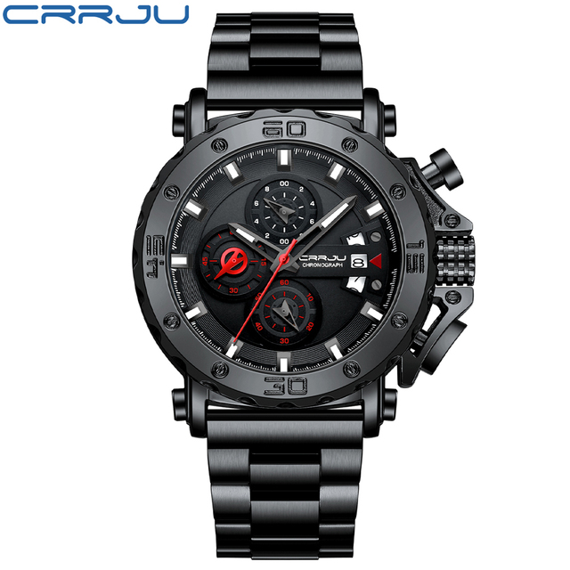 CRRJU Men Watch Luxury Brand Big Dial Stainless Steel Waterproof Chronograph Wrist Watches With Date Relogio Masculino