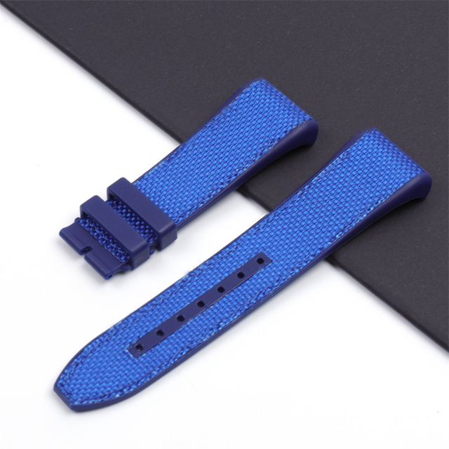 28mm High Quality Nylon Silicone Watches Cowhide Leather Band Black Folding Buckle Watchband Suitable for Franck Muller Strap V45 Series