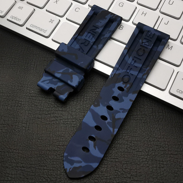 Top quality 22mm 24mm gray green red blue camo silicone rubber watchband for Panerai strap for PAM111/441 watch band