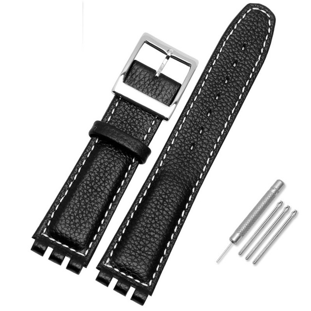 Leather Watch Strap Waterproof For Swatch YIS415/414 YCS YAS YGS 17mm Replacement Cowhide Watch Band Concavo Convex Watch Bracelet