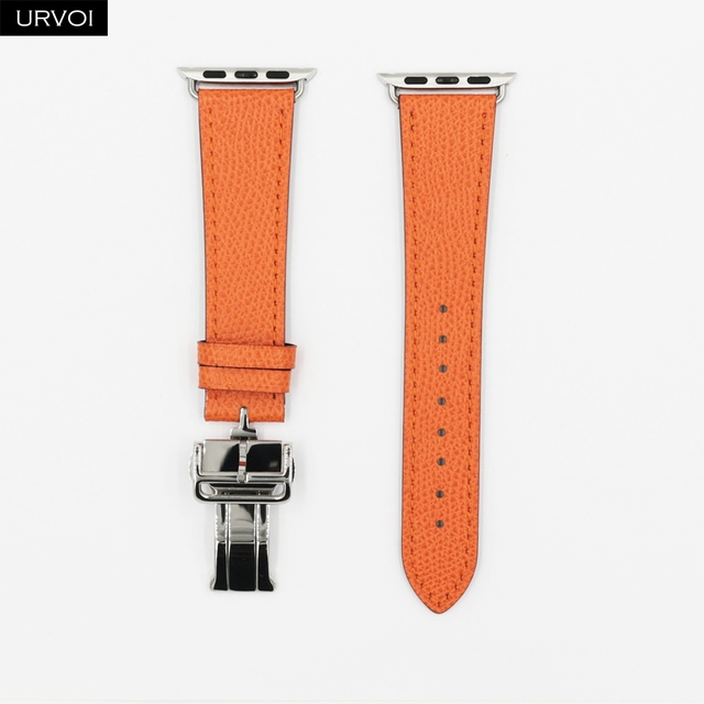 URVOI Deploy Buckle Band for Apple Watch Series 7 6 SE 5 4 3 21 Single Round Strap for iwatch 40 44mm Swift Leather Band Strap