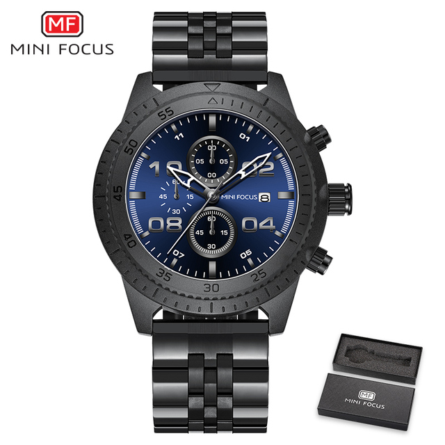 MINIFOCUS Fashion Sports Men Watches Leisure Waterproof Quartz Watches Stainless Steel Strap Chronograph Auto Date Multifunction