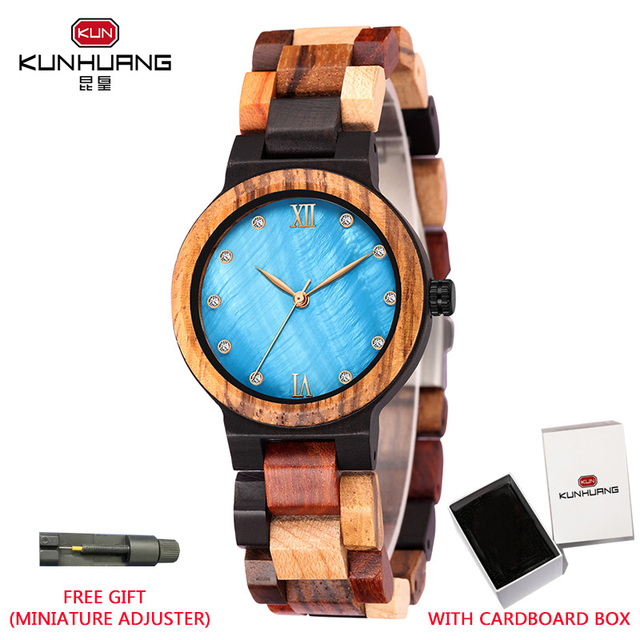 Kunhuang Ladies Watch Top Fashion New Wooden Quartz Watch Japan Movement Business Watch Great Gift Wood Boxmontre Femme