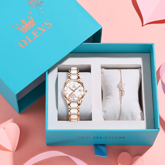 OLEVS Luxury Quartz Women's Watch Japan Movement 30M Waterproof Watch for Women Ceramic Women's Wristwatch Gift for Valentine's Day