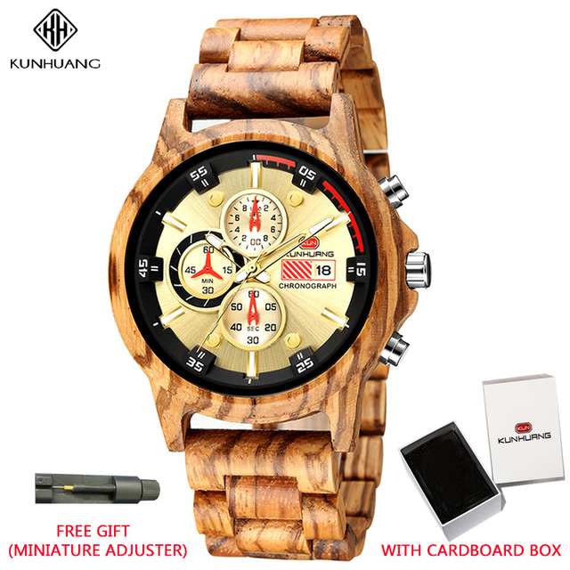 Men's Quartz Watch Multifunction Sport Luxury Stylish Wood Watches Chronograph Military Wooden Watch Relogio Masculino