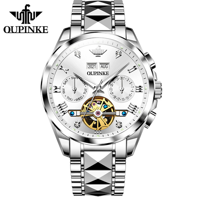 OUPINKE Watch for Men Luxury Brand Tourbillon Watches Sapphire Glass Tungsten Steel Waterproof Men Mechanical Wristwatches