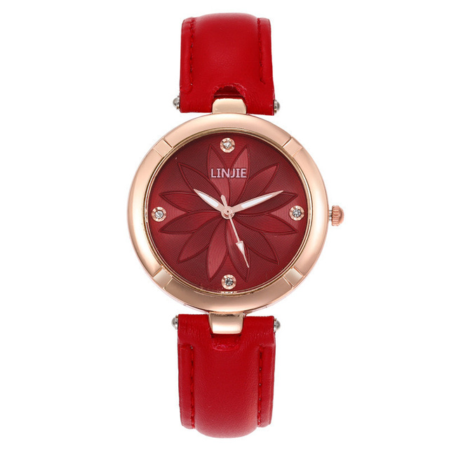 Leisure simple diamond flower inlaid women's quartz watch fashion leather strap women's watch