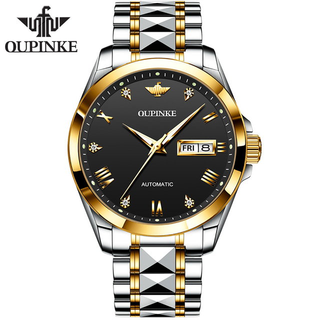 OUPINKE Swiss sumptuous automatic watch business sapphire crystal mechanical tungsten steel luminous wristwatch men