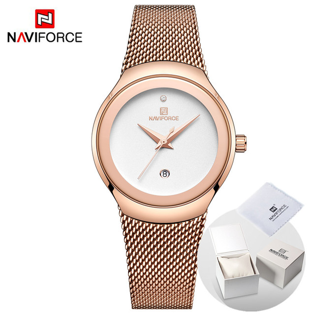 NAVIFORCE Luxury Women's Watches, Luxury Ladies Stainless Steel Watches Water Resistant Casual Rose Gold Quartz Band Watches