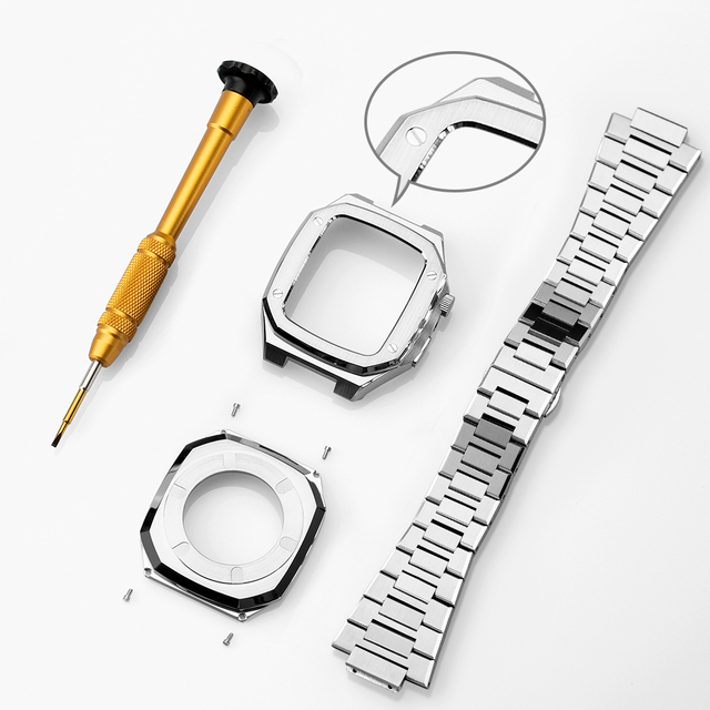 For Apple Watch 7 Series 44mm 45mm Stainless Steel Bracelet Accessories Diamond Protection Watch Oak Compatible iWatch4/5/6/7/SE