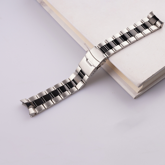 Rolamy 22mm 316L Steel Solid Curved End Oyster Watch Band Bracelet For Seiko SKX007/009