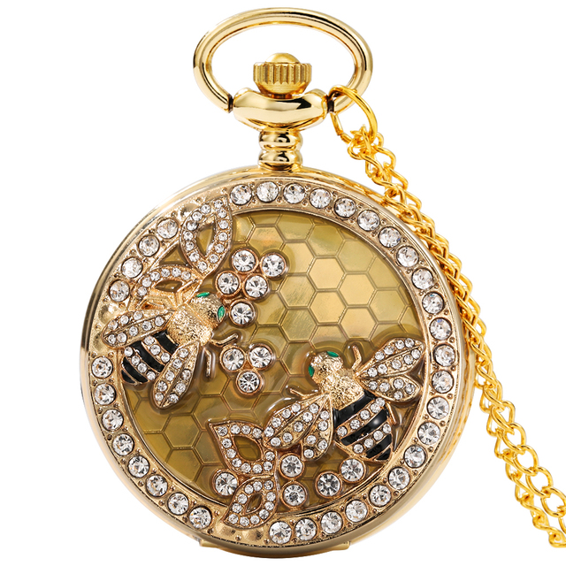 Valentine's Day Gift Green Glue Dripping Pisces Pearl Pattern Gold Personalized Quartz Pocket Watches for Boyfriend Girlfriend