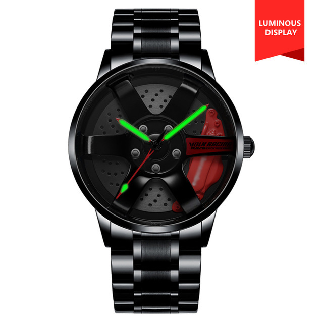 3D Spinning Unique Model Rim Watch Hub Custom Design Sports Car Frame Watch Waterproof Creative Men's Watch Wheel Wristwatch Clock