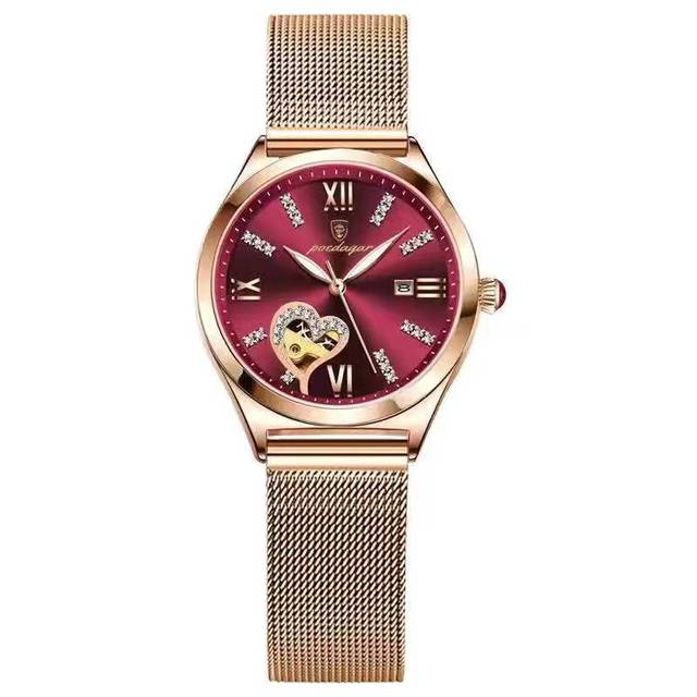 POEDAGAR 2022 Women Watches Fashion Leather Romance Red Dial Luxury Ladies Watch Waterproof Quartz Date Swiss Brand Wristwatch