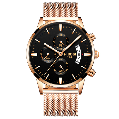 NIBOSI Men's Watch Rose Gold Luxury Watch Men's Military Style Quartz Wrist Watch