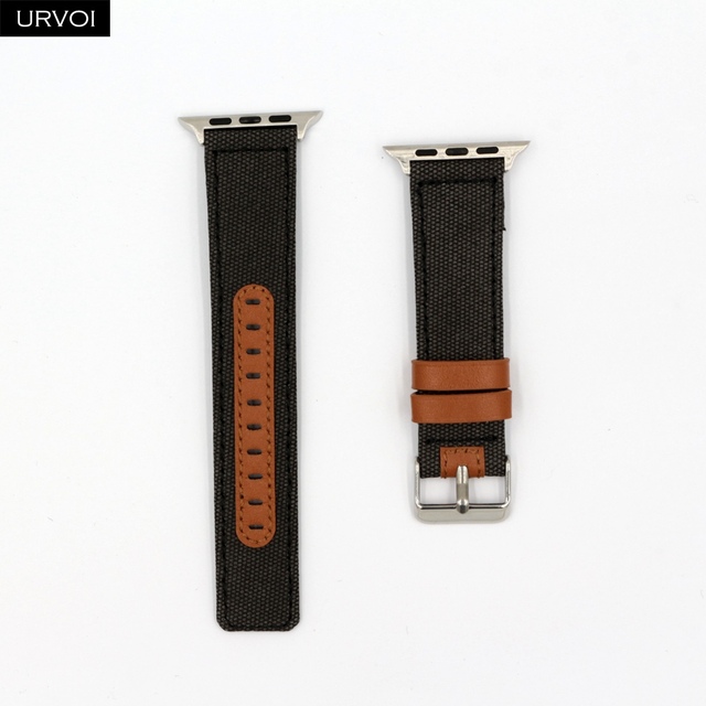 URVOI strap for apple watch 7 6 SE 5 4 3 2 1 band for iwatch canvas band 41 45mm outboard style leather back watch accessoiries