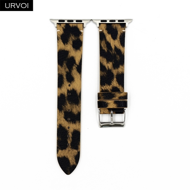 URVOI band for apple watch series 7 6 5 4 3 2 1 SE PU leather with leopard print strap for iWatch microfiber modern design